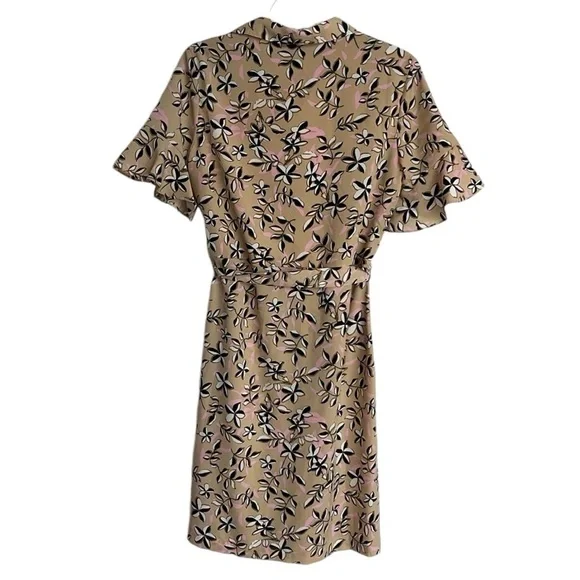 Banana Republic Tan Printed Ruffle Sleeve Shirt Dress Size 6 NWT - Picture 6 of 14